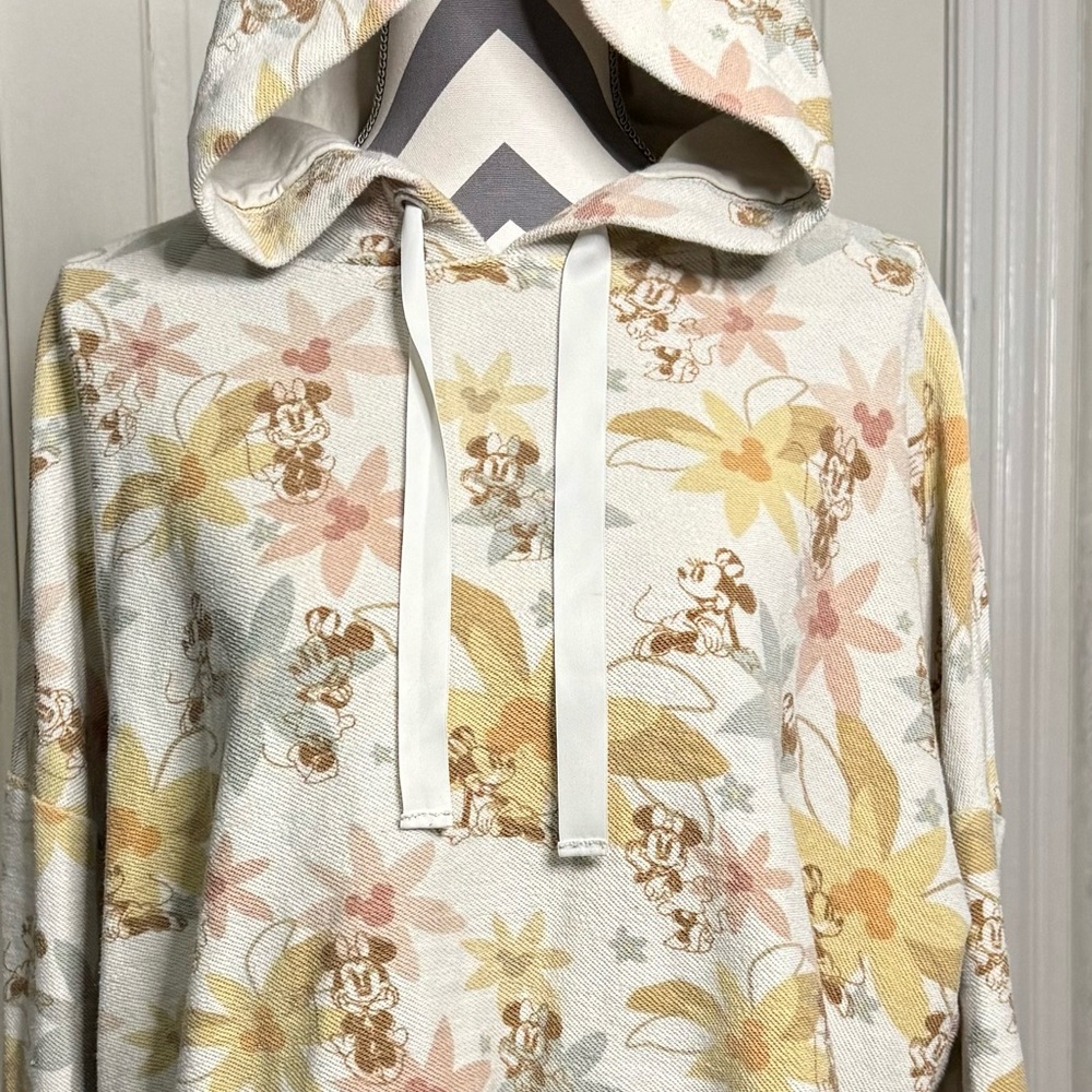 Disney Minnie Mouse Women's Floral Cropped Hooded Sweatshirt Size Large